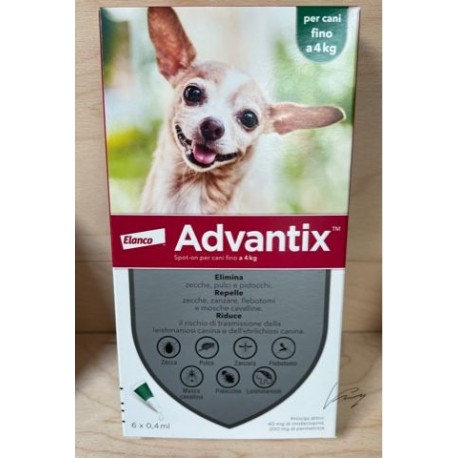 Advantix Spot On  è un antiparassitario in gocce per uso esterno per proteggere il cane da pulci, zecche, zanzare, pappataci, pidocchi e mosca cavallina.