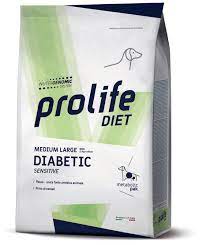 Prolife Vet Dog Diabetic Sensitive Medium e Large è un alimento secco dietetico formulato per cani di taglia media e grande affetti da diabete mellito.