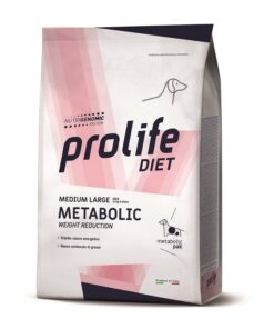 Prolife Vet Dog Metabolic Medium/Large è un alimento secco dietetico adatto a cani di taglia media e grande formulato per la riduzione dell’eccesso di peso corporeo.
