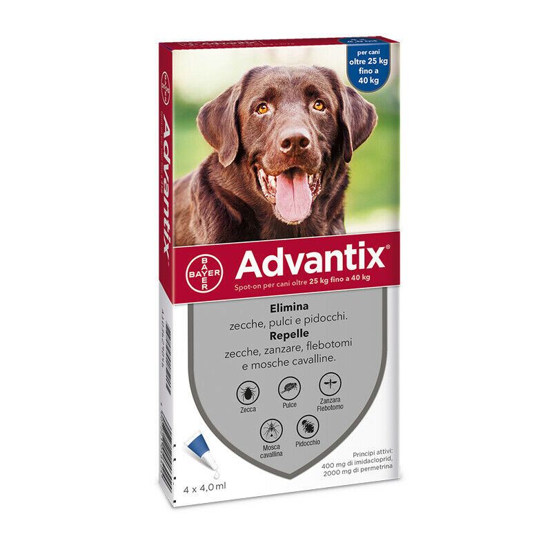 Advantix Spot On Advantix Spot On è un antiparassitario in gocce per uso esterno per proteggere il cane da pulci, zecche, zanzare, pappataci, pidocchi e mosca cavallina.
