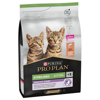Purina Pro Plan Sterilised Kitten Healthy Start Purina Pro Plan Sterilised Kitten Healthy Start Salmone è un alimento secco completo adatto ai gatti sterilizzati dalle 6 settimane fino a 12 mesi di età.