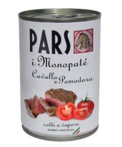 Pars Monopatè Cavallo Pomodoro è un alimento umido per rendere idonea e naturale l'alimentazione di cani, gatti, uccelli e rettili carnivori.