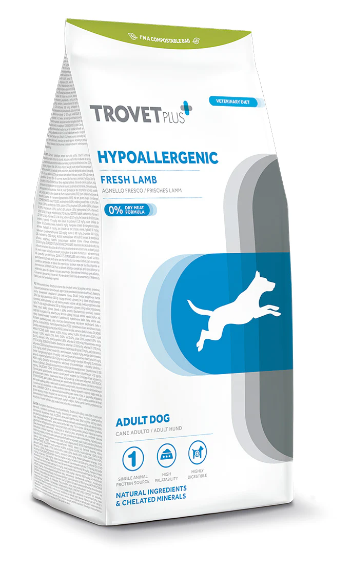 Hypoallergenic__Agnello Trovet Plus Hypoallergenic Adult Agnello è un alimento secco ipoallergenico per cani adulti con allergie o intolleranze alimentari.