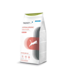 Trovet Sterilised Hypoallergenic Salmone Fresco  è un alimento dietetico completo per gatti sterilizzati, progettato per ridurre le intolleranze alimentari.