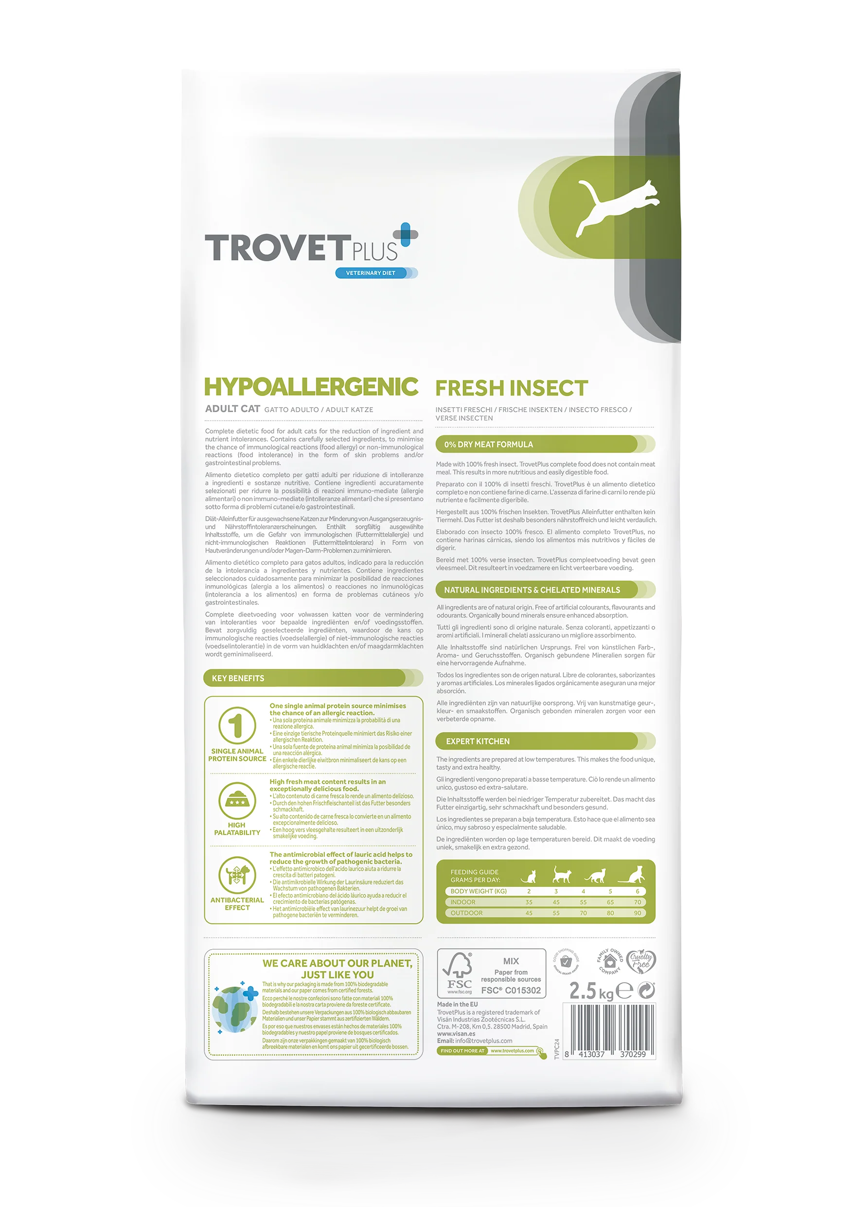 Trovet Hypoallergenici Insetti freschi2 Trovet Hypoallergenic Insetti Freschi è un alimento secco ipoallergenico a base di insetti formulato per ridurre le intolleranze alimentari nei gatti adulti