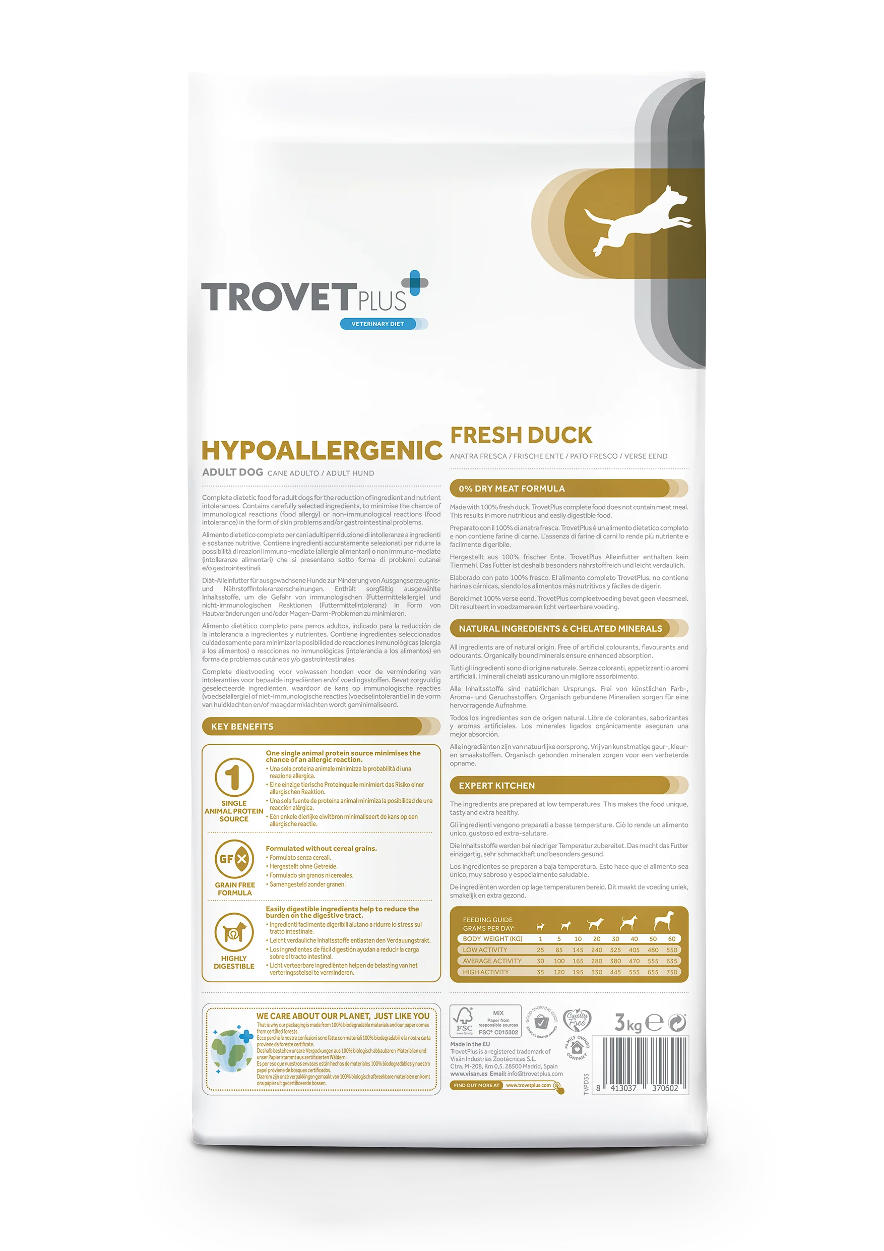 Trovet Plus_Hypoallergenic_Anatra Trovet Plus Hypoallergenic Adult Anatra è un alimento secco ipoallergenico per cani adulti con allergie o intolleranze alimentari.