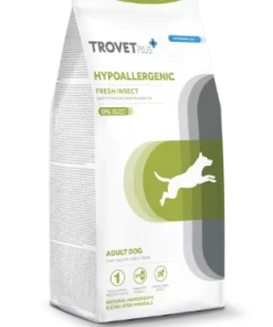 Trovet Plus Hypoallergenic Adult Insetti è un alimento secco ipoallergenico a base di insetti, adatto a cani adulti con allergie o intolleranze alimentari.
