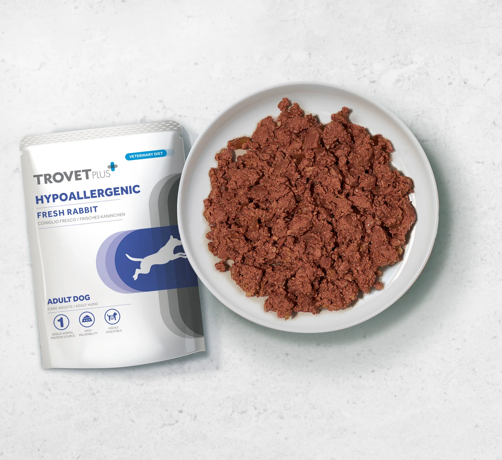 Trovet Plus Umido Hypoallergenic Adult Umido al Coniglio Fresco Trovet Plus Umido Hypoallergenic Adult Umido al Coniglio Fresco è un alimento umido ipoallergenico per cani con allergie o intolleranze alimentari.