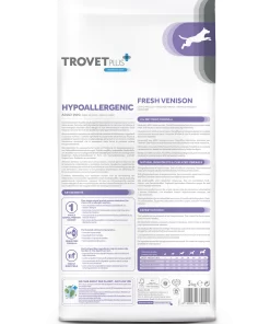 Trovet Plus Hypoallergenic Adult Cervo è un alimento secco ipoallergenico a base di cervo di alta qualità adatto a cani adulti con allergie alimentari.