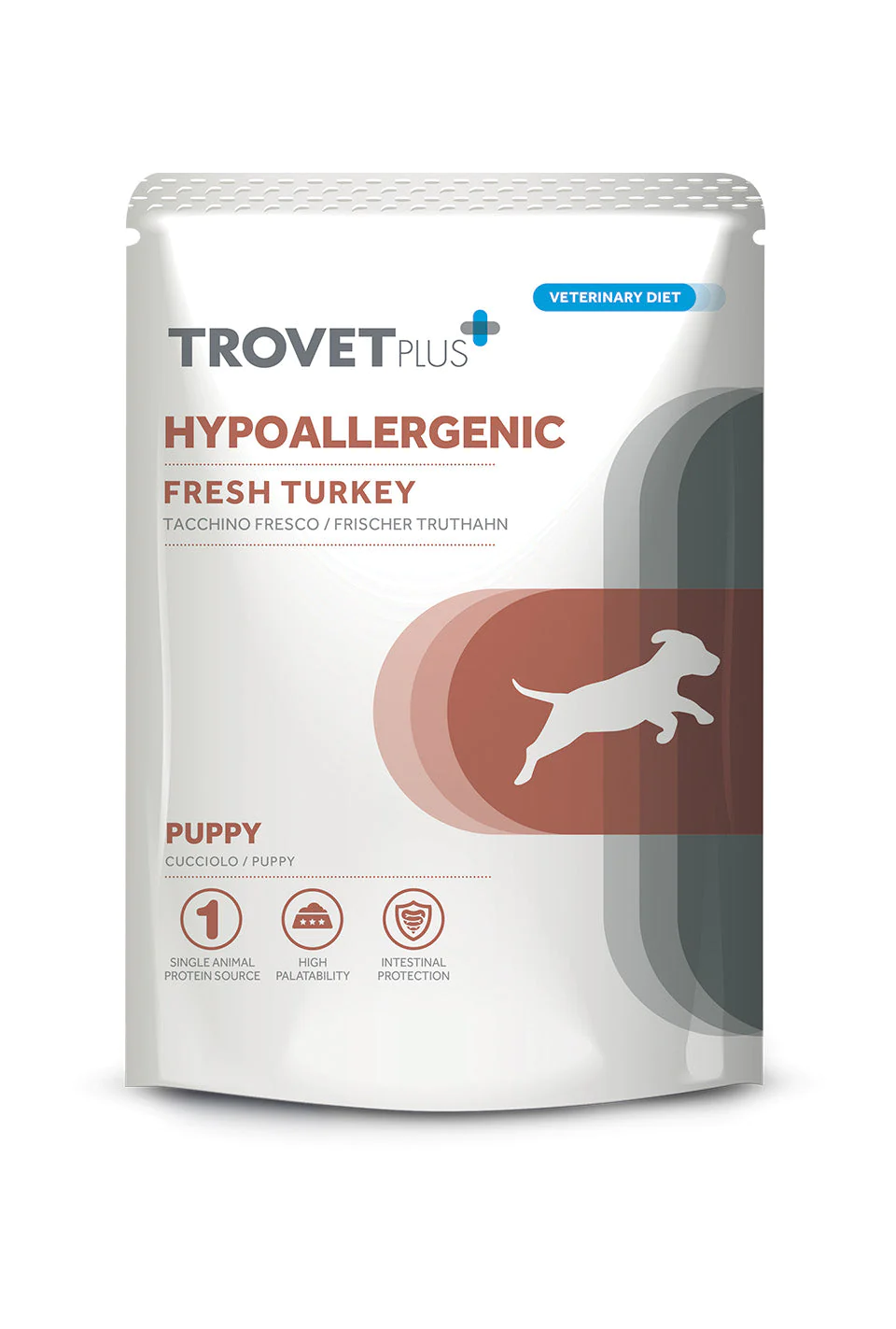Trovet hypoallergenic Umido Tacchino Pupy rovet Plus Hypoallergenic Puppy Umido al Tacchino Fresco è un alimento umido ipoallergenico per cuccioli di cane con allergie o intolleranze alimentari.