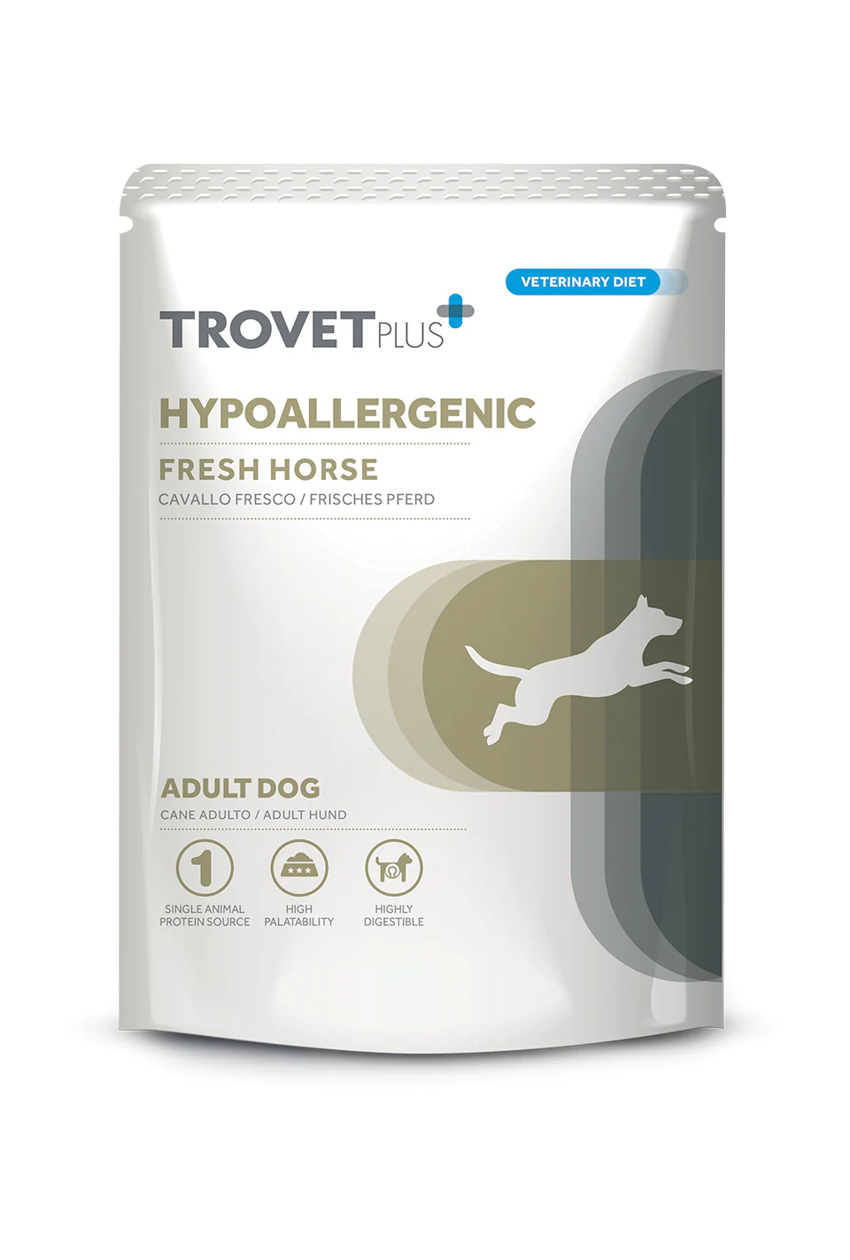 Trovet Plus Umido Hypoallergenic Adult Cavallo Trovet Plus Umido Hypoallergenic Adult Cavallo è un alimento umido ipoallergenico a base di carne di cavallo adatto a cani con allergie o intolleranze alimentari.